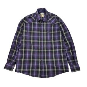 Roper Western Shirt Mens Size‎ L Purple Plaid Pearl Snap Long Sleeve Cowboy
